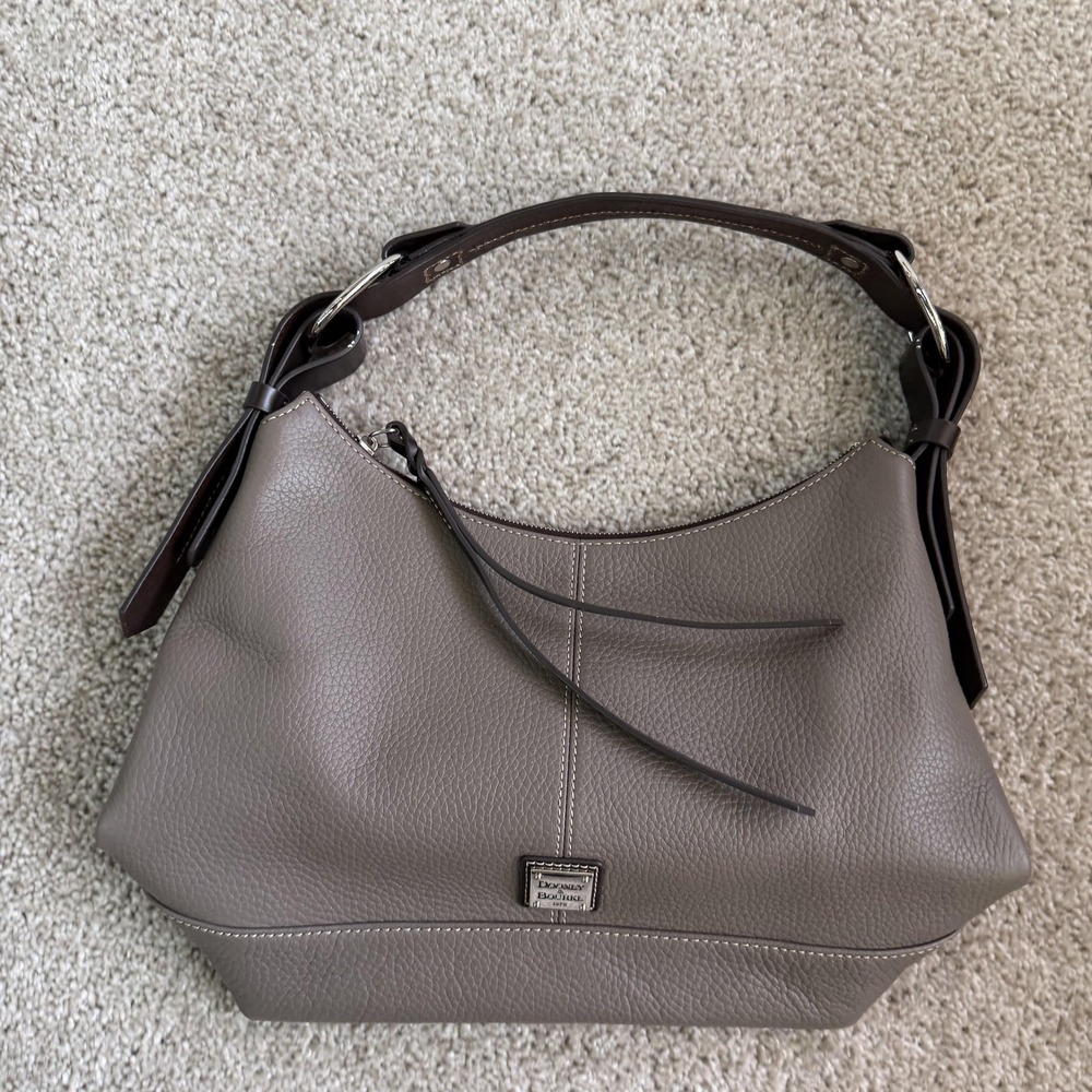 Dooney & Bourke Hobo Bag Womens Large Gray Leather Pebbled Zip Shoulder Purse